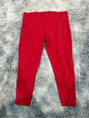 Lululemon Fast and Free High-Rise Crop Leggings | Size 14 | Red | Side Pockets |